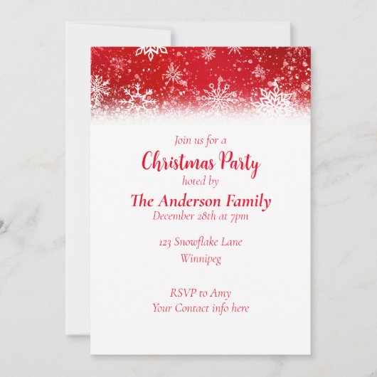 Weihnachtsschneeflocken Rot Einladung (Vorderseite)