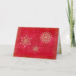 Weihnachtsschneeflocken Rot & Gold Feiertagskarte