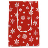Weihnachtsschneeflocken rot-weiß Geschenktasche Mittlere Geschenktüte (Rückseite)
