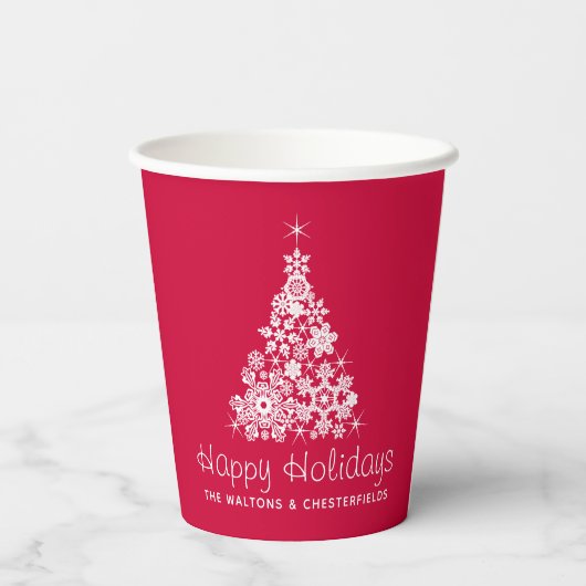 Weihnachtsschneeflocken Rot-Weiß Pappbecher (Rückseite)