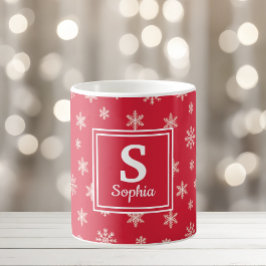 Weihnachtsschneeflocken Rote Monogramm Kaffeetasse