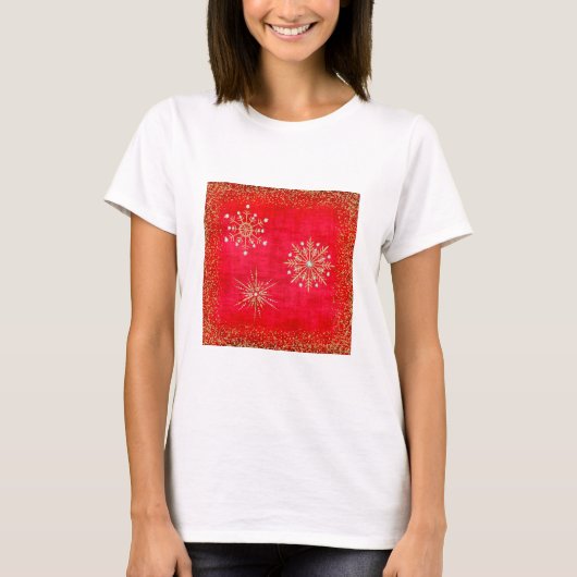 Weihnachtsschneeflocken Roter Glitzer T-Shirt (Vorderseite)