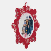 Weihnachtsschneeflocken Rotes Foto Ornament Card (Rechts)