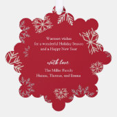 Weihnachtsschneeflocken Rotes Foto Ornament Card (Rückseite)