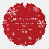 Weihnachtsschneeflocken Rotes Foto Ornament Karte (Rückseite)