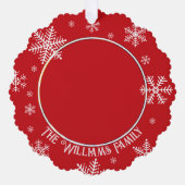 Weihnachtsschneeflocken Rotes Foto Ornament Karte (Vorderseite)