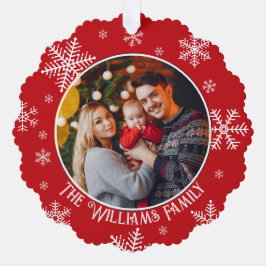 Weihnachtsschneeflocken Rotes Foto Ornament Karte