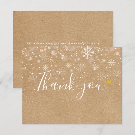Weihnachtsschneeflocken Rustic Kraft Script Busine Dankeskarte (Vorne/Hinten)