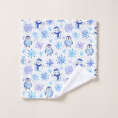 Weihnachtsschneeflocken, Schneemänner und Pinguine Badhandtuch Set (Waschlappen)
