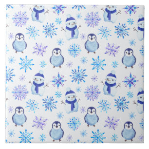 Weihnachtsschneeflocken, Schneemänner und Pinguine Fliese