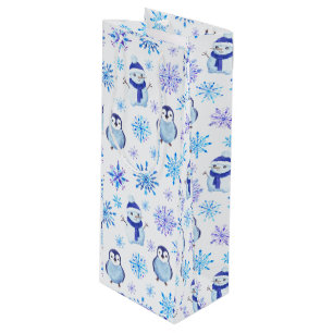 Weihnachtsschneeflocken, Schneemänner und Pinguine Geschenktüte Für Weinflaschen