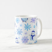 Weihnachtsschneeflocken, Schneemänner und Pinguine Kaffeetasse (VorderseiteRechts)