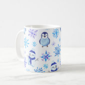 Weihnachtsschneeflocken, Schneemänner und Pinguine Kaffeetasse (Vorderseite Links)