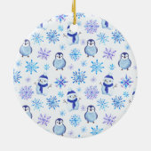 Weihnachtsschneeflocken, Schneemänner und Pinguine Keramik Ornament (Hinten)