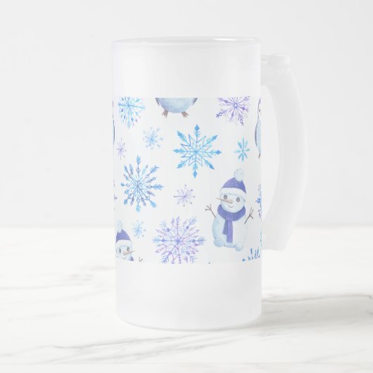 Weihnachtsschneeflocken, Schneemänner und Pinguine Mattglas Bierglas (VorderseiteRechts)