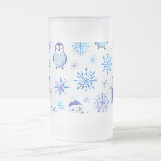 Weihnachtsschneeflocken, Schneemänner und Pinguine Mattglas Bierglas (Mittel)