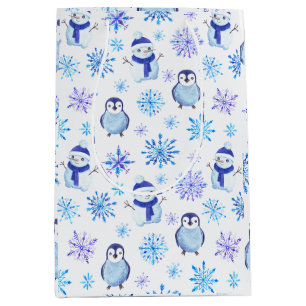 Weihnachtsschneeflocken, Schneemänner und Pinguine Mittlere Geschenktüte