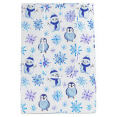 Weihnachtsschneeflocken, Schneemänner und Pinguine Mittlere Geschenktüte (Rückseite)