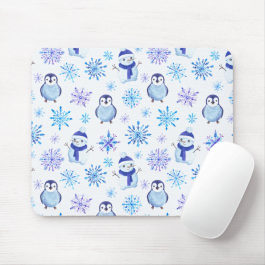 Weihnachtsschneeflocken, Schneemänner und Pinguine Mousepad (Mit Mouse)