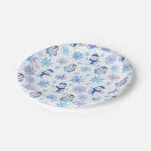 Weihnachtsschneeflocken, Schneemänner und Pinguine Pappteller (Schrägansicht)