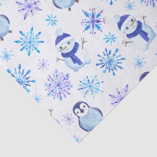 Weihnachtsschneeflocken, Schneemänner und Pinguine Seidenpapier (Ausschnitt)