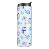 Weihnachtsschneeflocken, Schneemänner und Pinguine Thermosbecher (Nach links gedreht)
