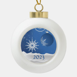 Weihnachtsschneeflocken Schneezauber 2023 Name hin Keramik Kugel-Ornament
