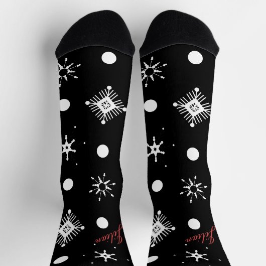 Weihnachtsschneeflocken Schwarz-weißer Skriptname Socken (Oben)