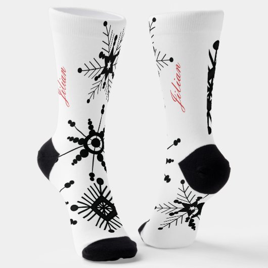 Weihnachtsschneeflocken Schwarzer Skriptname Rot Socken (Gewinkelt)