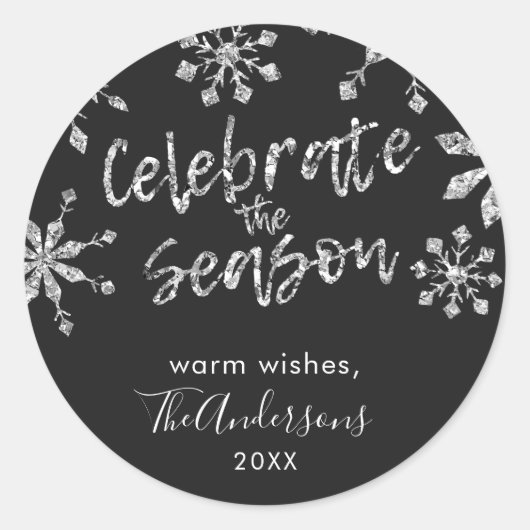 Weihnachtsschneeflocken Silver Glitzer Gefallen Ta Runder Aufkleber (Vorderseite)