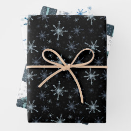 Weihnachtsschneeflocken Subtile Blue Pallet 3 Geschenkpapier Set