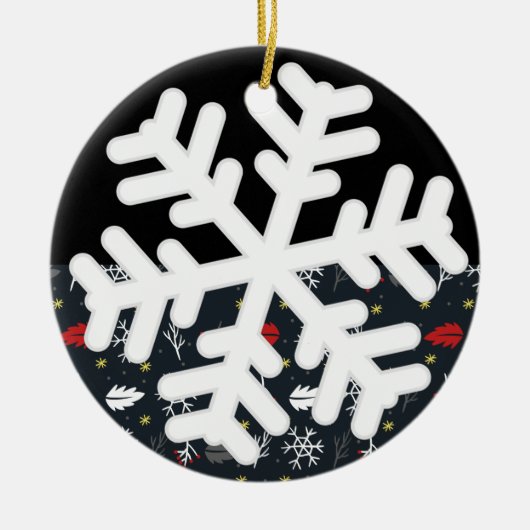 Weihnachtsschneeflocken und Blätter mit Black Back Keramik Ornament (Vorne)