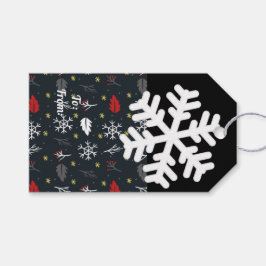 Weihnachtsschneeflocken und Blätter mit schwarzer  Geschenkanhänger