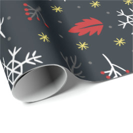 Weihnachtsschneeflocken und Blätter mit schwarzer Geschenkpapier