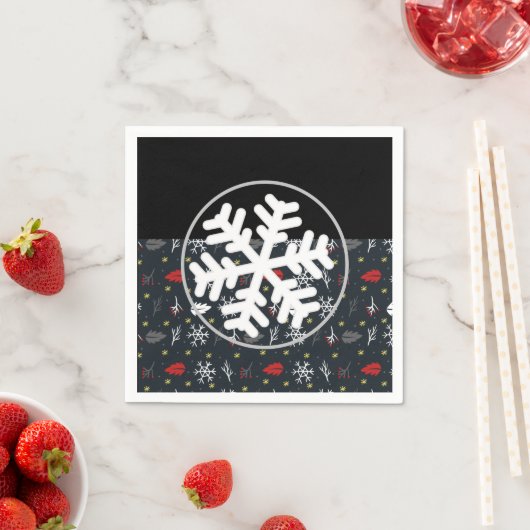 Weihnachtsschneeflocken und Blätter mit schwarzer Serviette (Beispiel)