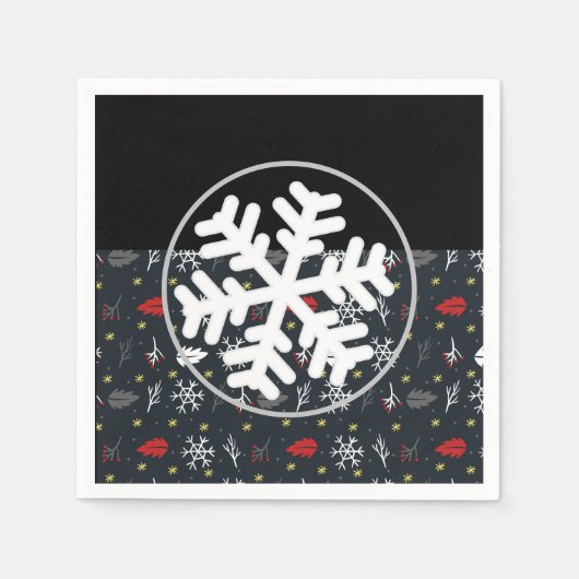 Weihnachtsschneeflocken und Blätter mit schwarzer Serviette (Vorderseite)