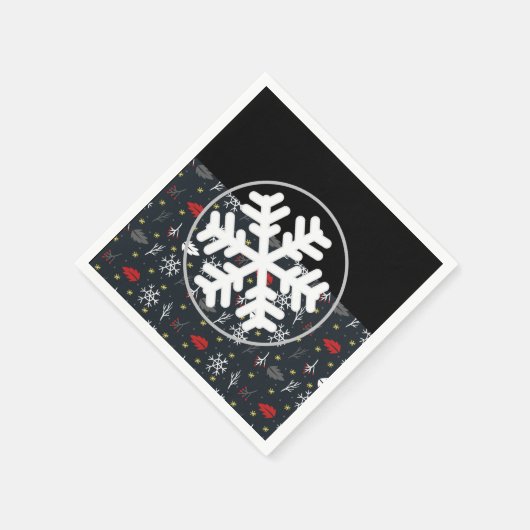 Weihnachtsschneeflocken und Blätter mit schwarzer Serviette (Ecke)