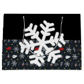 Weihnachtsschneeflocken und Blätter mit Schwarzgew Große Geschenktüte (Vorderseite)