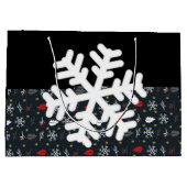 Weihnachtsschneeflocken und Blätter mit Schwarzgew Große Geschenktüte (Rückseite)