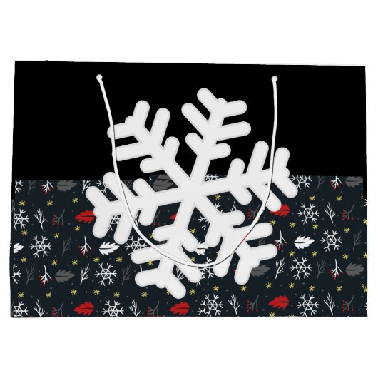 Weihnachtsschneeflocken und Blätter mit Schwarzgew Große Geschenktüte (Rückseite)