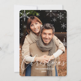 Weihnachtsschneeflocken und Typografie-Foto Feiertagskarte