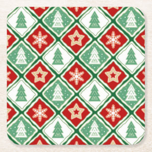 Weihnachtsschneeflocken und Weihnachtsbäume Rechteckiger Pappuntersetzer