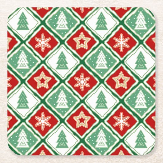 Weihnachtsschneeflocken und Weihnachtsbäume Rechteckiger Pappuntersetzer (Vorderseite)