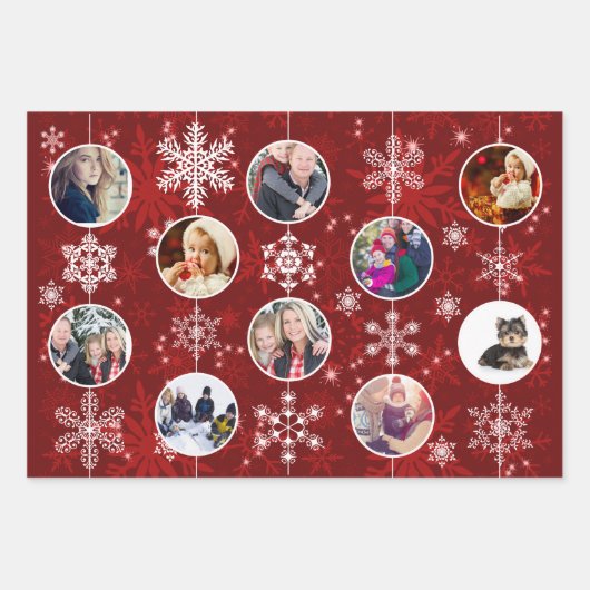 Weihnachtsschneeflocken Zehn beliebte Fotos Geschenkpapier Set (Vorderseite)