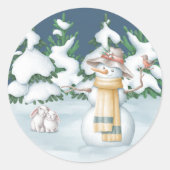 Weihnachtsschneefrau Rabbits Bäume Schnee Wasserfa Runder Aufkleber (Vorderseite)