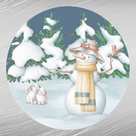 Weihnachtsschneefrau Rabbits Bäume Schnee Wasserfa Runder Aufkleber