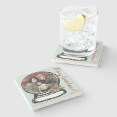 Weihnachtsschneegel-Foto Steinuntersetzer (Seitenansicht)