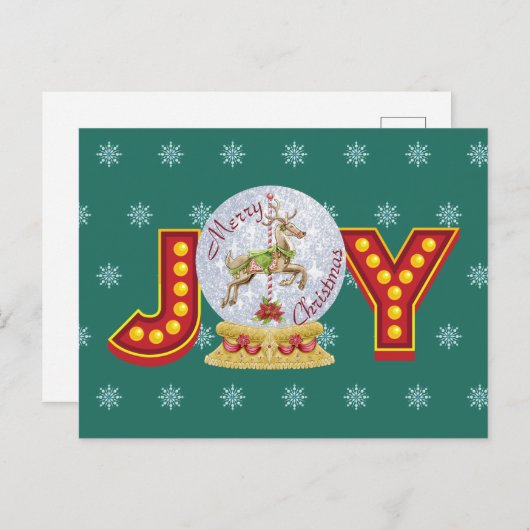 Weihnachtsschneeglobe Rentierschneeflocken Feiertagspostkarte (Vorne/Hinten)