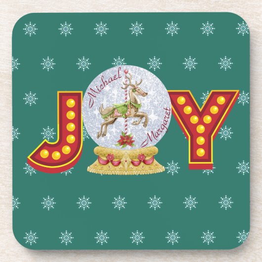 Weihnachtsschneeglobe Rentierschneeflocken Getränkeuntersetzer (Vorderseite)