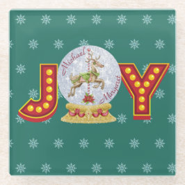 Weihnachtsschneeglobe Rentierschneeflocken Glasuntersetzer